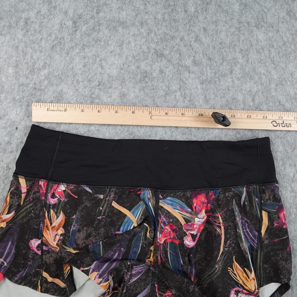 Lululemon Shorts Womens 6 Black Floral Speed Up Mid Rise 4" Long Athletic Run - Picture 5 of 9